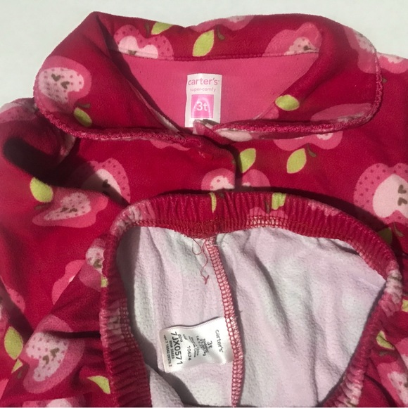 Carter’s Pink Apple Novelty Print Fleece Matching Pajama Set Girls Sz 3 Toddler - Picture 3 of 6